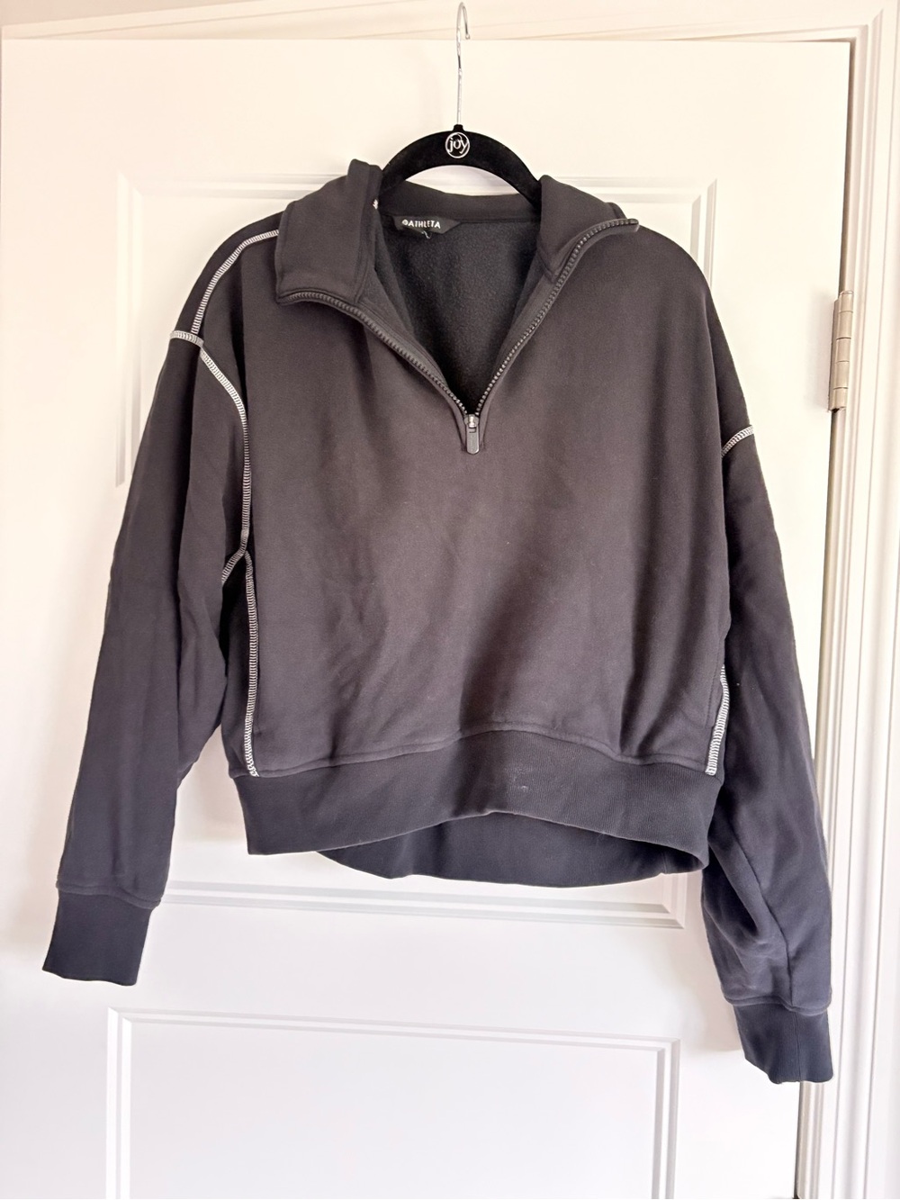 Athleta forever fleece cropped 1/4 zip sweatshirt, black, medium